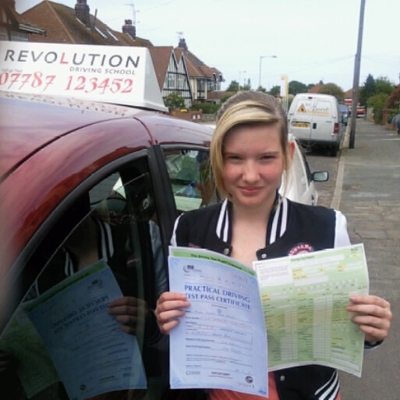 Image of Sophie Harvey with pass certificate - Revolution Driving School